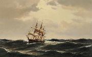 Carl Bille A ship in stormy waters oil painting